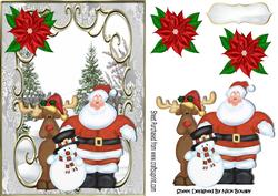 Santa and Friends in the Snow in Ornate Frame