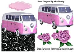 Lovely Splitscreen Pink Campervan with Roses Edge Card