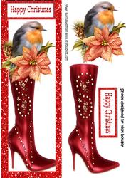 Pretty Robin with Poinsettias in High Heeled Boot Dl