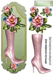 Pretty Pink Boot with Pretty Flowers on a Plaque