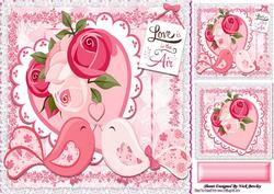 Love is in the Air! Pair of Lovebirds on Heart 8x8