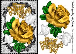 My Valentine, Gold Rose, and White Doves, Black Lace