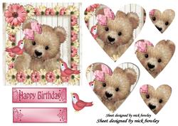 Cute Fuzzy Bear with Pink Flowers Heart Pyramids