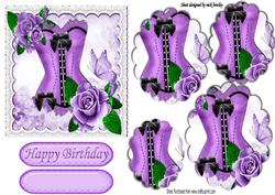 Pretty Purple Basque with Roses Scalloped Oval Pyramids