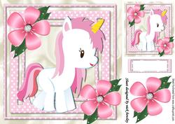 Pretty Pink Unicorn with Pink Flowers 8x8