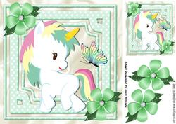 Cute Rainbow Unicorn, with Pretty Flowers and Butterfly 8x8