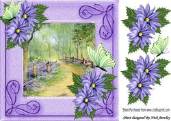 Lavender Walk with Pretty Flowers and Butterflies 8x8