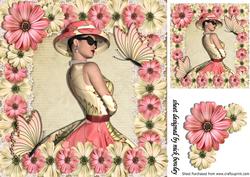 Elegant Lady in Hat with Cream/pink Flowers 8x8