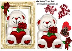 Cute Cuddly White Love Bear with Heart and Roses