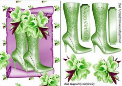 Pretty Exotic Green Flowers with Boots on a Scroll