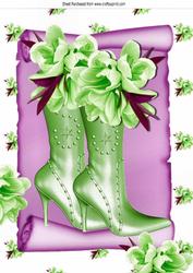 Pretty Exotic Green Flowers with Boots on a Scroll A4