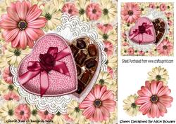Flowers and Heart Box with Chocolates 8x8