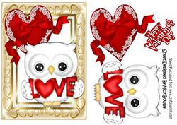 Cute White Love Owl with Red Lace Heart A5