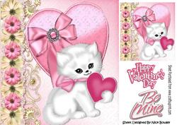 Cute White Kitty with Pink Heart and Flowers 8x8