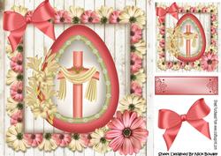 Easter Blessings with Cross in Easter Egg with Pink Flowers