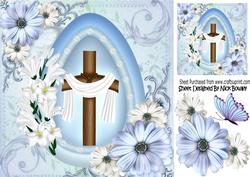 Easter Blessings with Cross in Easter Egg with Blue Flowers