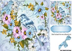 Pretty Bluebirds with Spring Flowers 8x8