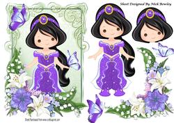 Pretty Princess in Purple with Butterflies and Flowers