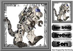 Metallic Dinosaur Robot, in Silver/black Frame 8x8