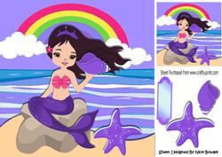 Pretty Mermaid Sitting on a Rock Holding a Purple Shell 8x8