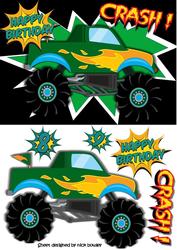 Green Monster Truck, with Flames A5