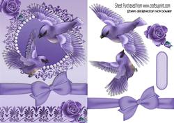 Pretty Lilac Birds in Flight with Roses and Bow