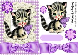 Cute Little Kitty with Purple Bow, and Gingham