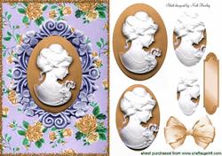 Pretty Gold Cameo of Lady with Flowers Oval Pyramids