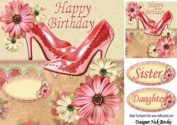 Rose Sparkle Shoes with Flowers and Lace 8x8