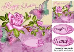 Pretty Pink Roses with Butterflies and Lace 8x8