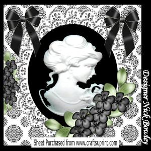 Elegant Black Cameo with Flowers, Lace with Bows 8x8 Kit