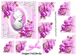 Pretty Cerise Roses with Cameo on Lace Corner Stackers
