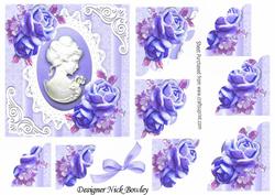 Pretty Lilac Roses with Cameo on Lace Corner Stackers