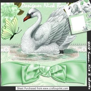 Pretty Vintage White Swan with Flowers, Green Bow Mini Kit