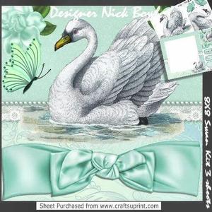 Pretty Vintage White Swan, Flowers, Turq Bow 8x8 Mini Kit