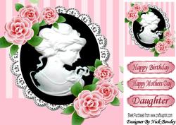 Pretty Pink Stripe, Pink Roses, Elegant Black Cameo 8x8