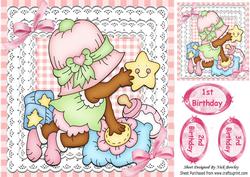 Little Bonnet Ethnic Baby Girl with Her Bottle & Stars, 8x8