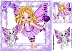Cute Faerie in Lilac with Her Faerie Kitty 8x8