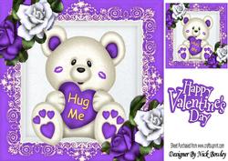 Hug Me! Cute Teddy Bear with Purple & White Roses 8x8