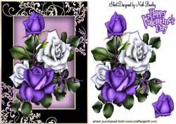 Pretty Purple and White Roses in Ornate Black/gold Frame