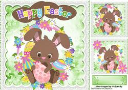 Cute Little Brown Easter Bunny with Flowers 8x8