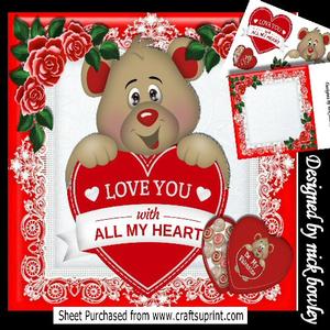 Love You with All My Heart! Valentine Bear 8x8 Mini Kit