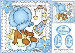 Baby Blue Bonnet Ethnic Boy in Lace Frame & Stars 8x8