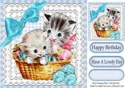 Kittens in a Basket with Balls of Wool and Cotton 8x8