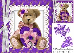 Cute Cuddly Teddy Bear with Purple Heart and Bow 8x8