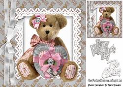 Cute Cuddly Teddy Bear with Silver Heart and Bow 8x8