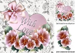 With Love! Pink Heart with Pretty Roses and Bow 8x8