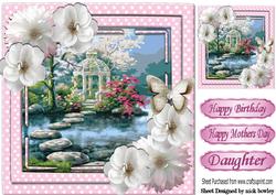Pretty Japanese Water Garden in Pink Polkadot Frame 8x8