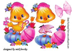 Cute Little Yellow Chick with Easter Eggs