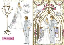 Bride and Groom with Archway and Roses